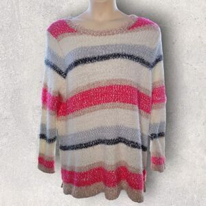 Lane Bryant Womens Sweater Plus Size 22/24 Striped Boucle Eyelash Knit Tie Back